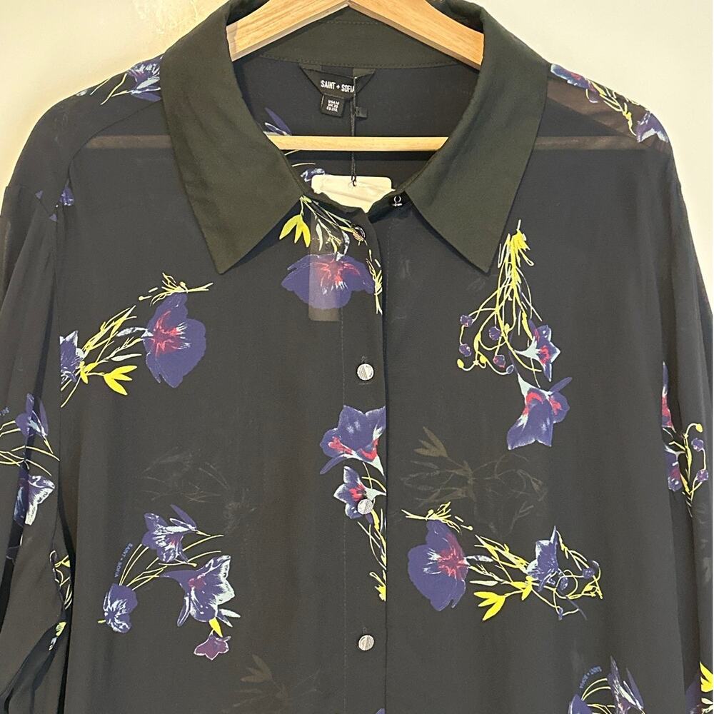 Saint+ Sofia Madison Shirt Blue Lily Gardens Floral Blouse Top Sz 16 Boho Chic - Picture 2 of 16